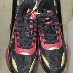 Puma Black and Red Sneakers with Gold Accents
